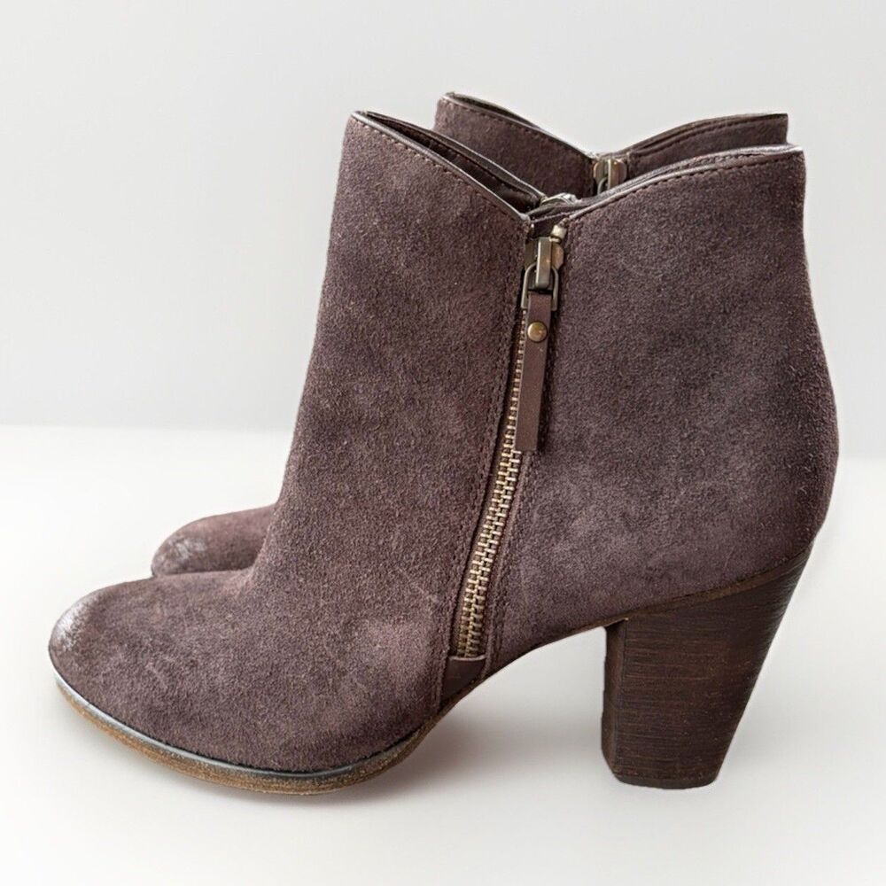 Cole Haan Hayes Java Brown Suede Ankle Booties Women's Size 7.5 Size Zip Heeled